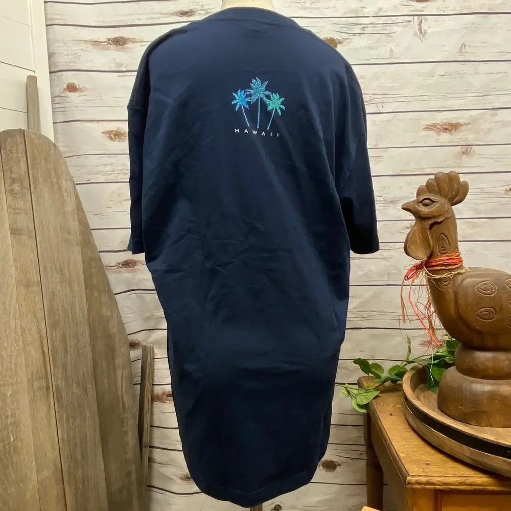 Waikiki Hawaii Souvenir Palm Tree Glitter Graphic TShirt  Dark Navy Blue 2XL NWT - Picture 6 of 9